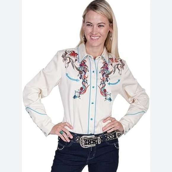 Roar Embroidered & Embellished  Western Snapped Blouse Size L - Picture 2 of 10
